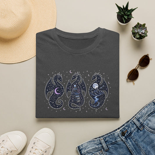 Three Dragons T-Shirt | Celestial Fantasy Dragon Tee | Romantasy Reader Shirt | Book Lover Gift | Bookish Apparel