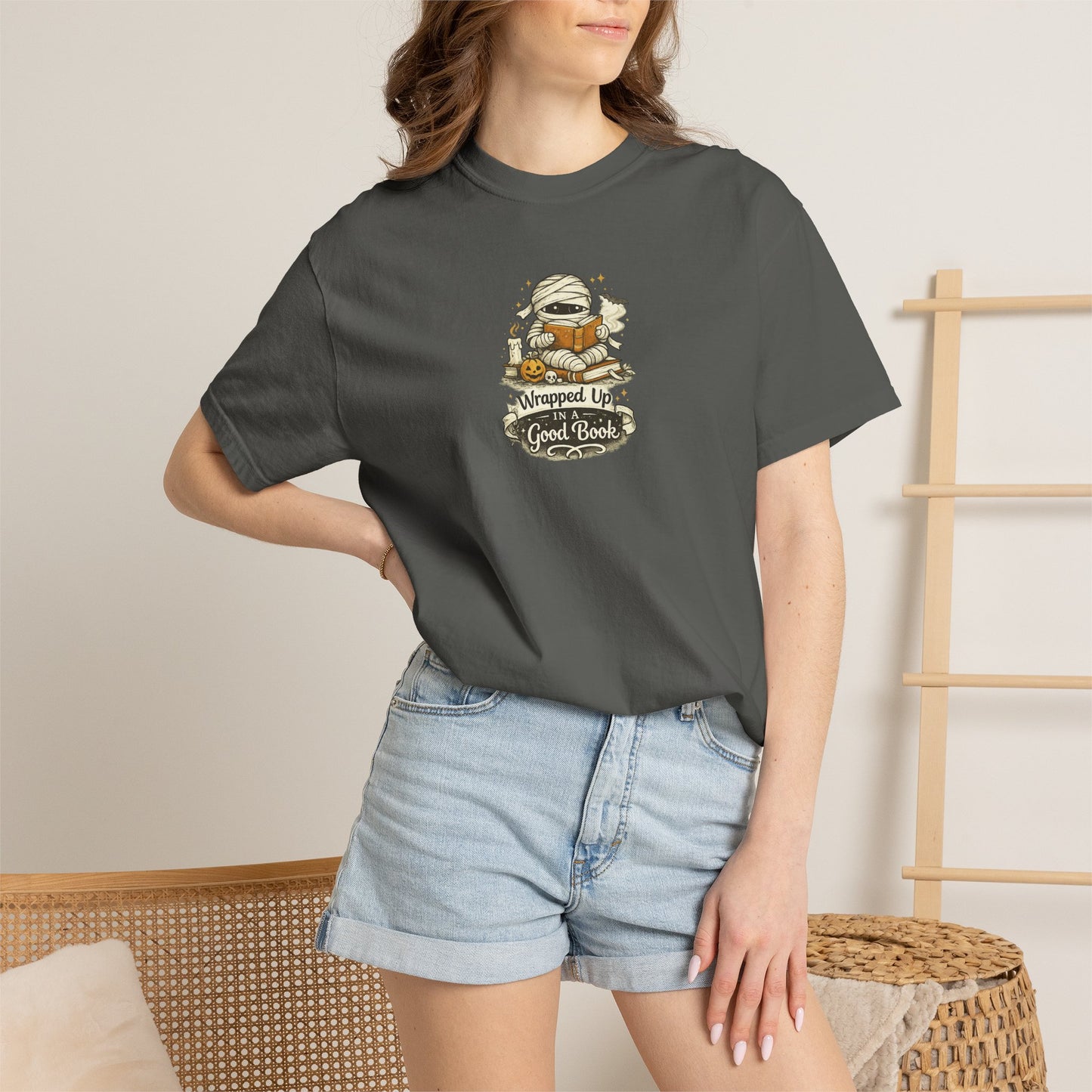 Wrapped Up in a Good Book Shirt | Cute Halloween Book Lover Tee | Bookworm Fall T-Shirt | Spooky Reader Gift | Cozy Bookish Shirt