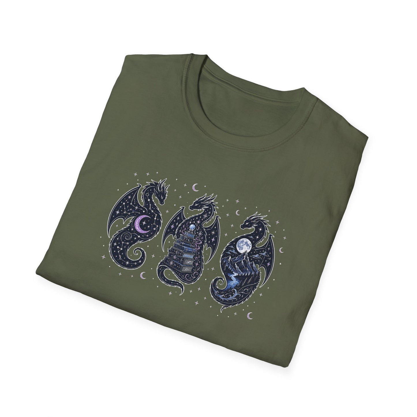Three Dragons T-Shirt | Celestial Fantasy Dragon Tee | Romantasy Reader Shirt | Book Lover Gift | Bookish Apparel