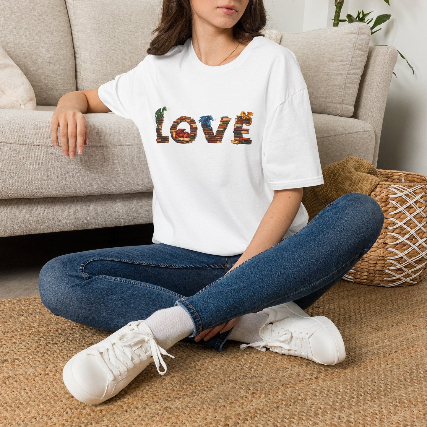 LOVE Book Dragon Shirt | Fantasy Reader T-Shirt | Book Lover Dragon Tee | Romantasy Graphic Tee | Bookish Gift | Dragon Lover Shirt
