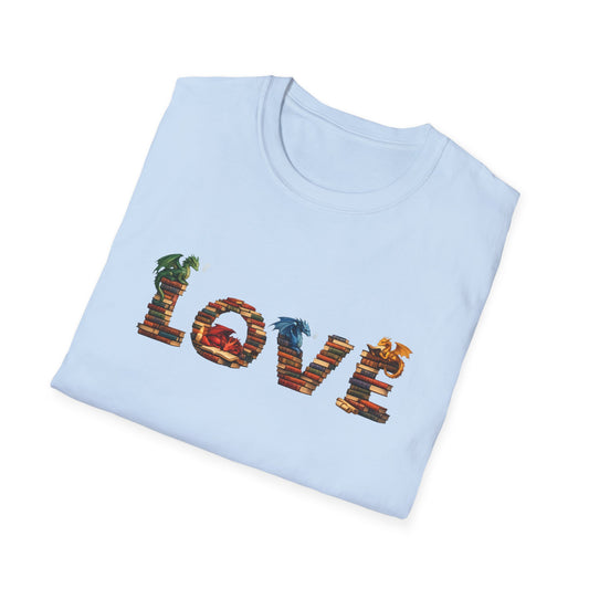 LOVE Book Dragon Shirt | Fantasy Reader T-Shirt | Book Lover Dragon Tee | Romantasy Graphic Tee | Bookish Gift | Dragon Lover Shirt
