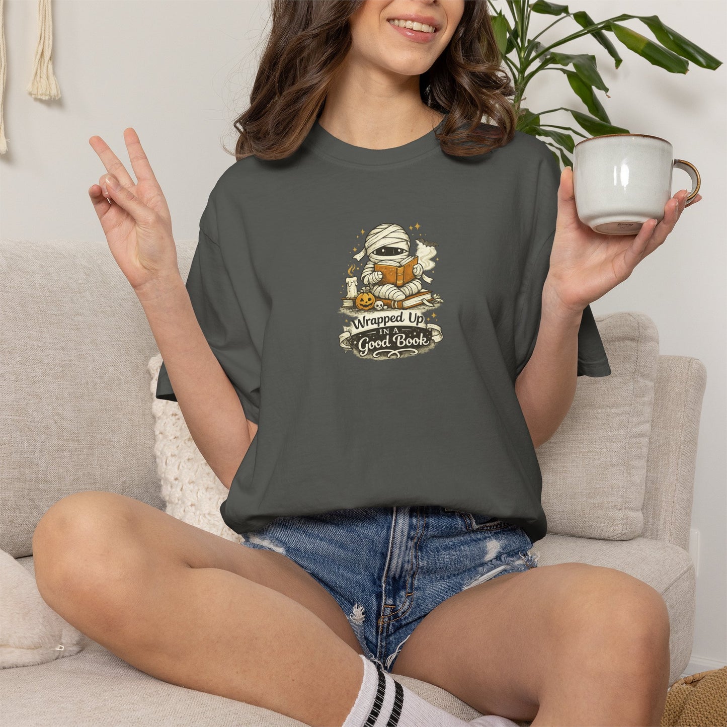 Wrapped Up in a Good Book Shirt | Cute Halloween Book Lover Tee | Bookworm Fall T-Shirt | Spooky Reader Gift | Cozy Bookish Shirt