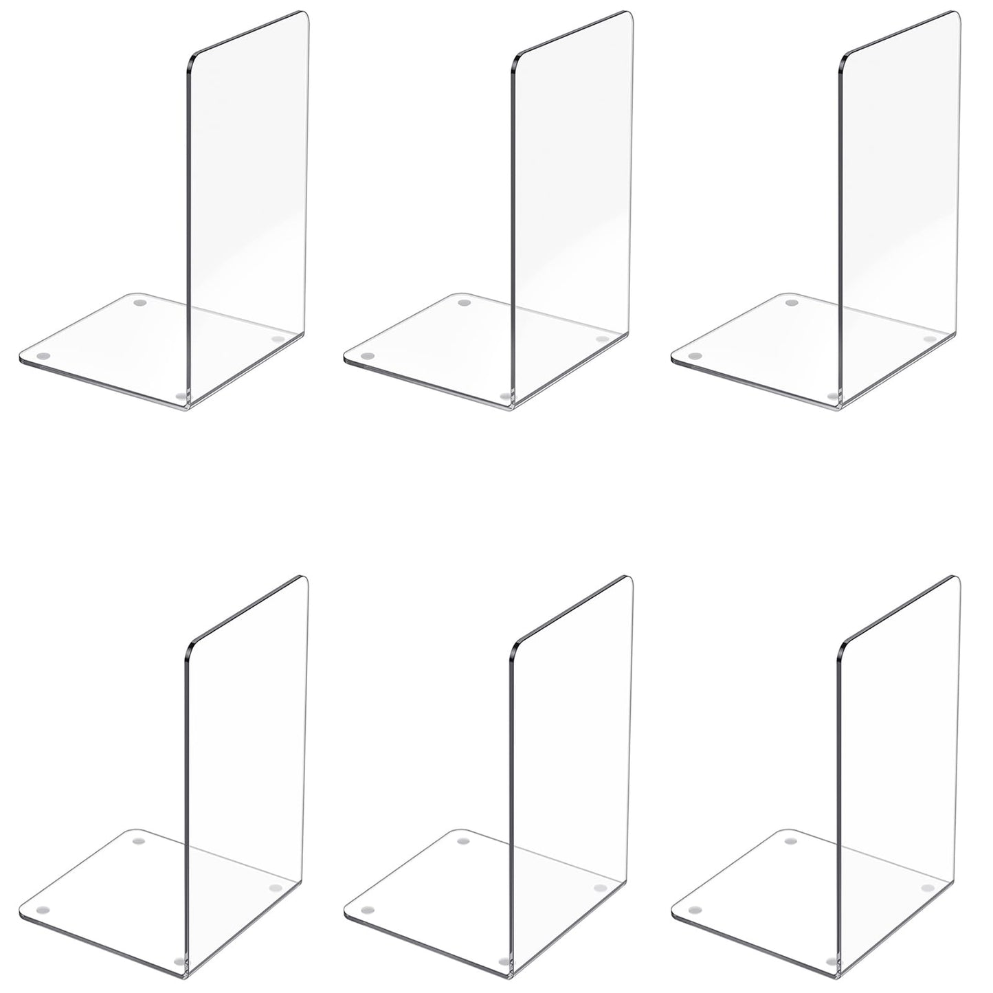 Acrylic Bookends 4 Pcs, Clear Book Ends for Shelves, Transparent Bookend Organizer, Book Holder Stand Decorative, Book Stoppers for Heavy Duty Books, CD, File, Video Games