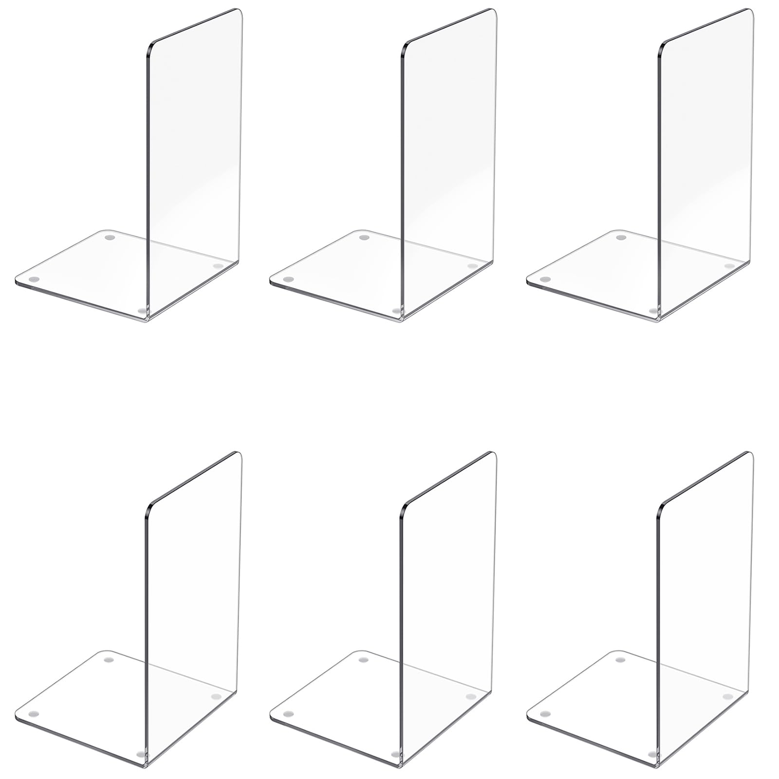 Acrylic Bookends 4 Pcs, Clear Book Ends for Shelves, Transparent Bookend Organizer, Book Holder Stand Decorative, Book Stoppers for Heavy Duty Books, CD, File, Video Games