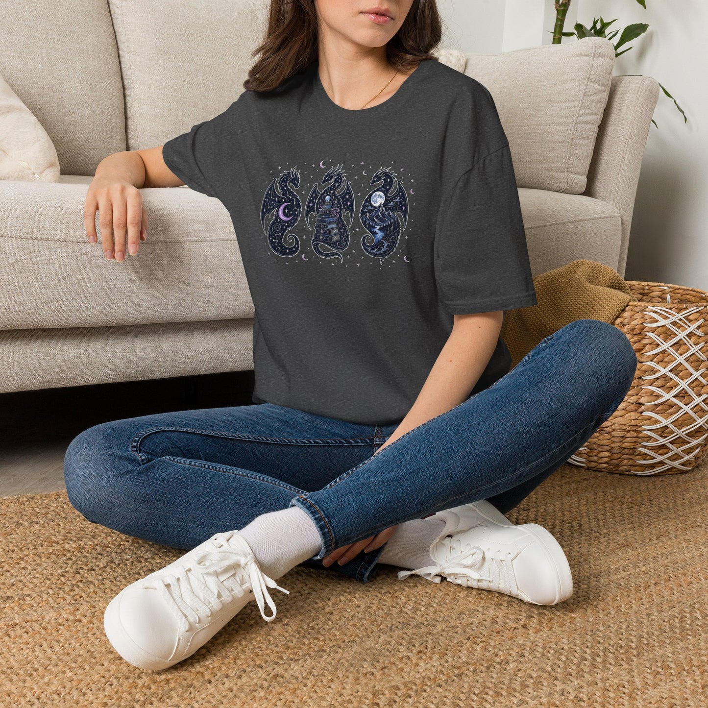 Three Dragons T-Shirt | Celestial Fantasy Dragon Tee | Romantasy Reader Shirt | Book Lover Gift | Bookish Apparel