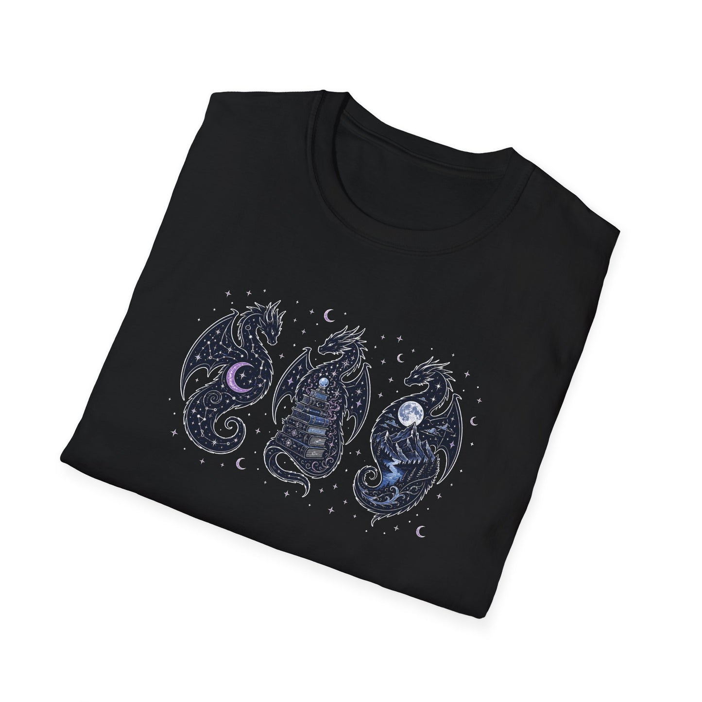 Three Dragons T-Shirt | Celestial Fantasy Dragon Tee | Romantasy Reader Shirt | Book Lover Gift | Bookish Apparel
