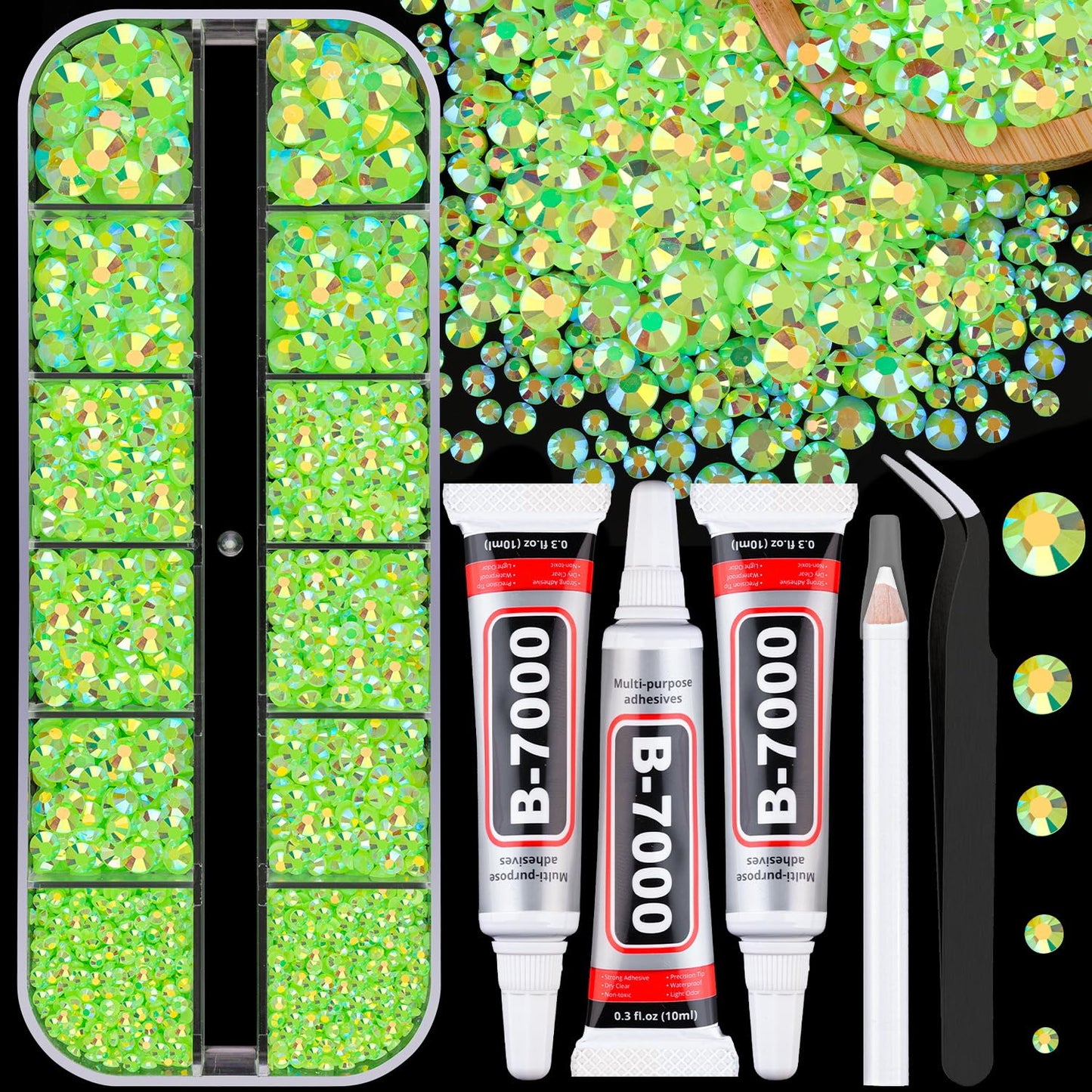 34000Pcs Resin Jelly Rhinestones for Bedazzling, Multicolor 3mm Flatback Gems for Diamond Art, Bedazzler Kit with 3Pcs 10ml B7000 Jewelry Glue for Bedazzle Thing Crafting Book Nail Art