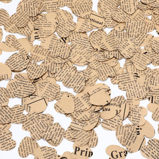 Marspark 1200 Pcs Book Page Heart Confetti 1 Inch Vintage Newspaper Wedding Table Confetti Novelty Party Decorations for Book Themed Party Decor Birthday Photo Prop Bridal Shower(Khaki)
