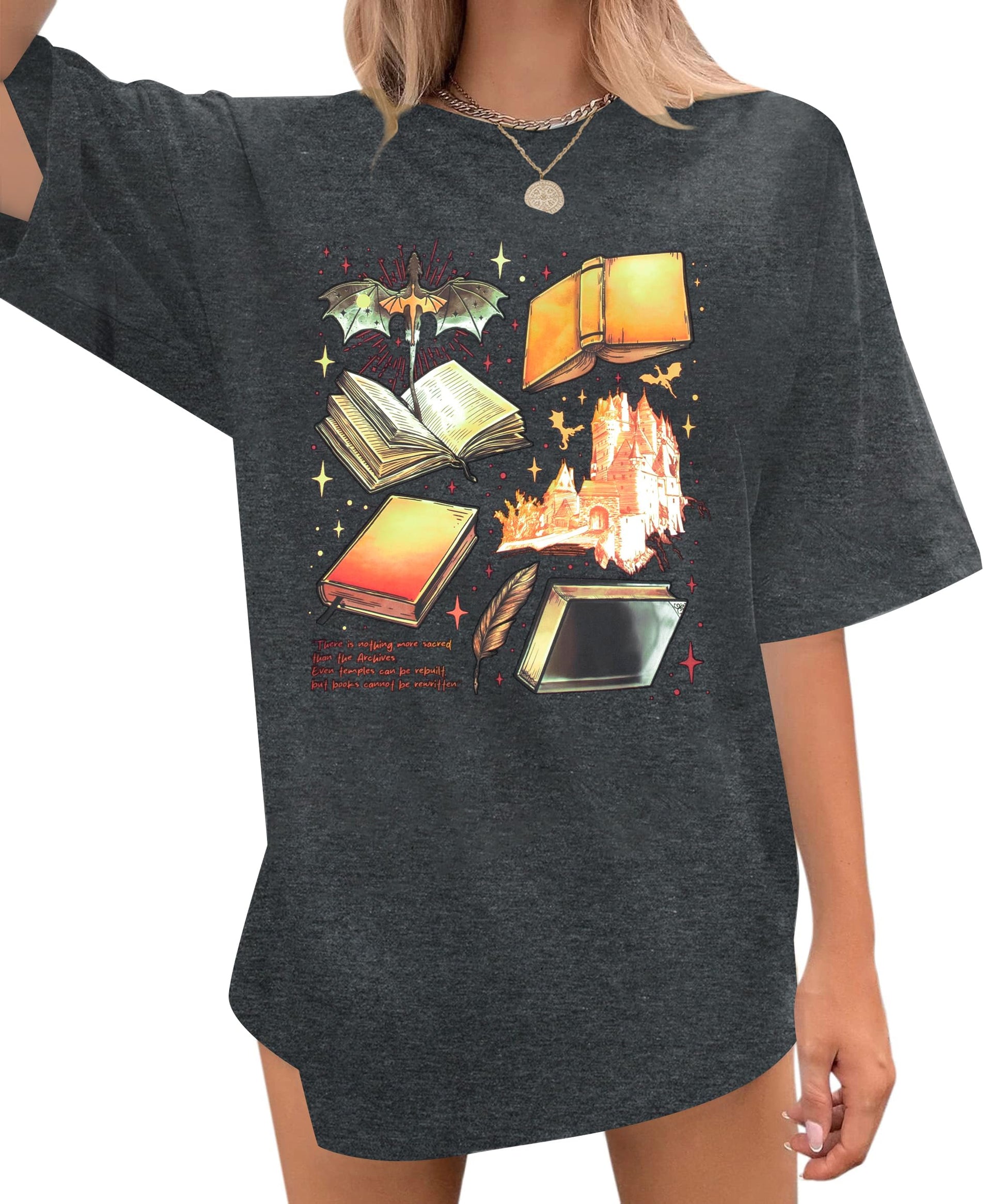 Book Oversized Shirt Women Funny Reading Shirts Book Fan Gift Tee Summer Casual Bookish Short Sleeve Tops