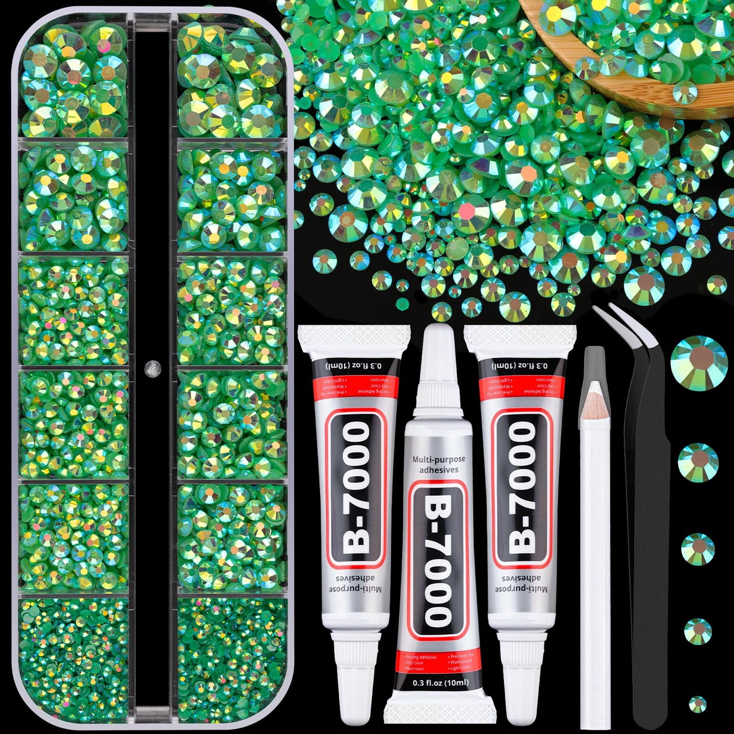 34000Pcs Resin Jelly Rhinestones for Bedazzling, Multicolor 3mm Flatback Gems for Diamond Art, Bedazzler Kit with 3Pcs 10ml B7000 Jewelry Glue for Bedazzle Thing Crafting Book Nail Art