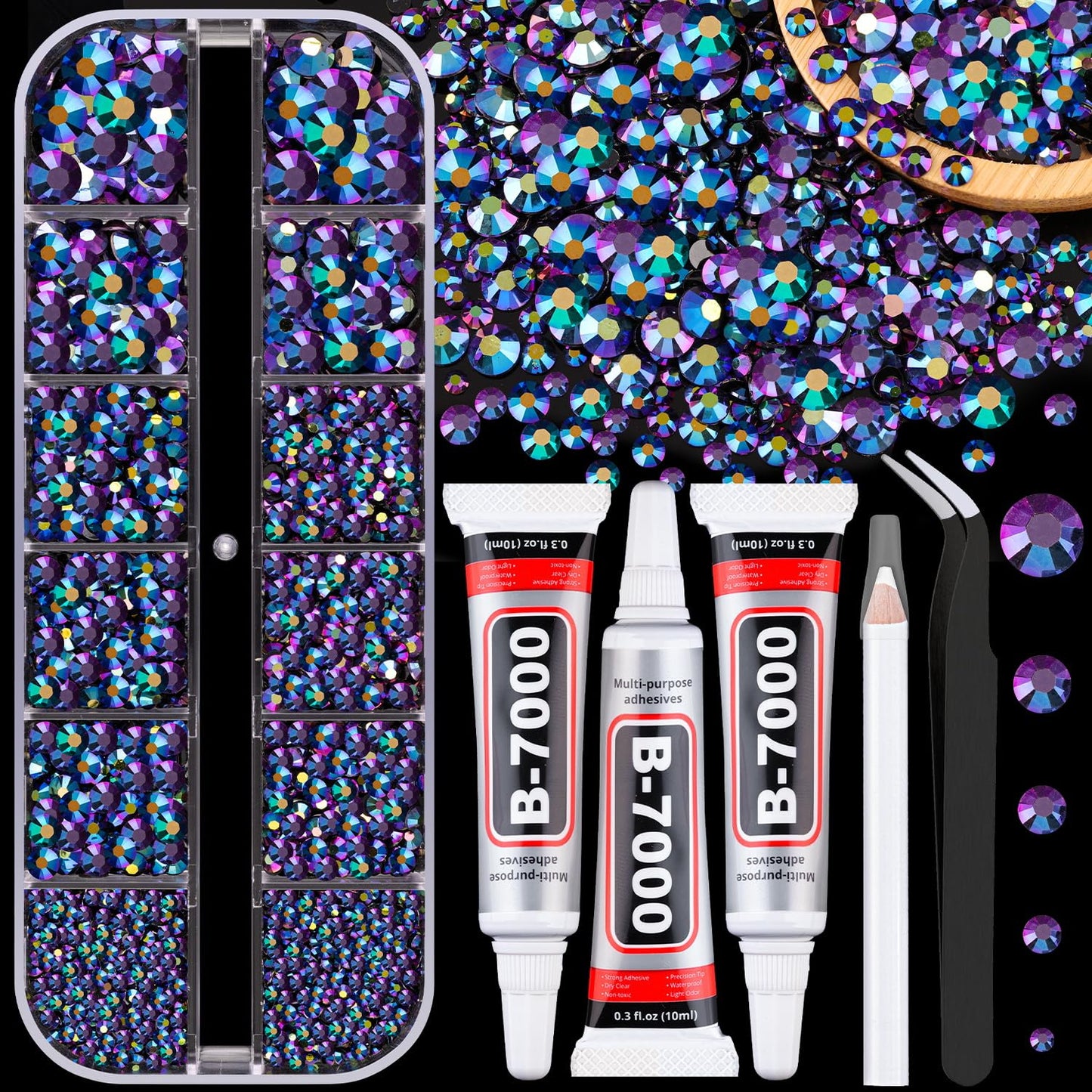 34000Pcs Resin Jelly Rhinestones for Bedazzling, Multicolor 3mm Flatback Gems for Diamond Art, Bedazzler Kit with 3Pcs 10ml B7000 Jewelry Glue for Bedazzle Thing Crafting Book Nail Art