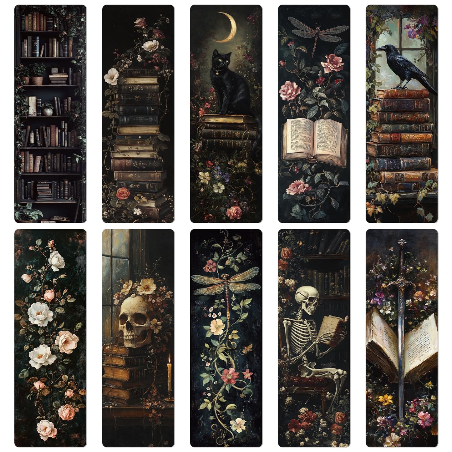Wxiben Dark Romance Bookmarks Gifts - 20 Pcs Book Club Bookmark Skeleton Flower Book Marks Gothic Romantasy Book Mark Page Marker Clip Gift for for Women Girls Romance Reader Students Teachers Bookish