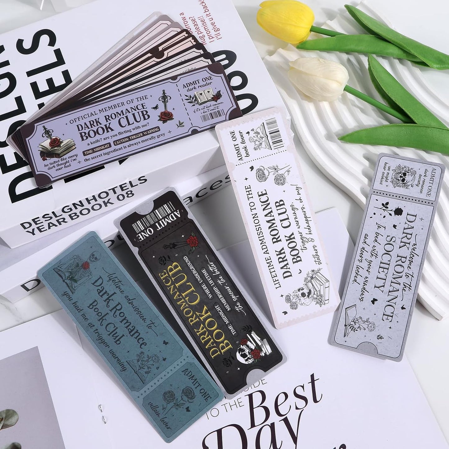 Wxiben Dark Romance Bookmarks Gifts - 20 Pcs Book Club Bookmark Skeleton Flower Book Marks Gothic Romantasy Book Mark Page Marker Clip Gift for for Women Girls Romance Reader Students Teachers Bookish