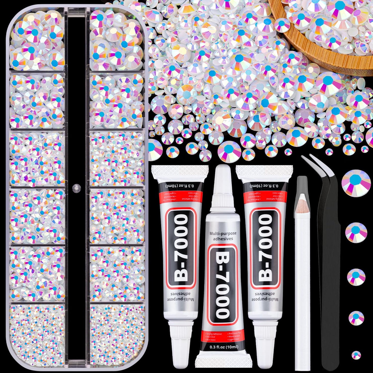 34000Pcs Resin Jelly Rhinestones for Bedazzling, Multicolor 3mm Flatback Gems for Diamond Art, Bedazzler Kit with 3Pcs 10ml B7000 Jewelry Glue for Bedazzle Thing Crafting Book Nail Art