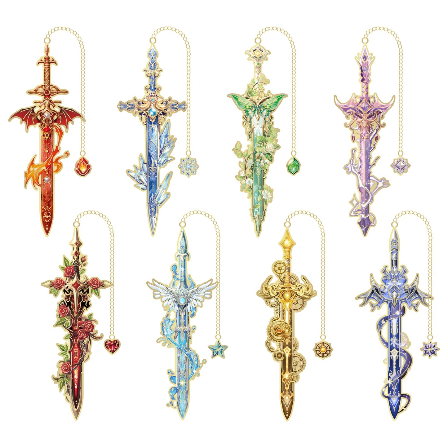 4pcs Fantasy Sword Bookmarks for Books, Journals, Planners - Cool Metal Book Markers for Reading Women & Men, Unique Book Marks Gifts for Book Lovers, Reading Accessories for Students & Adults & Kids