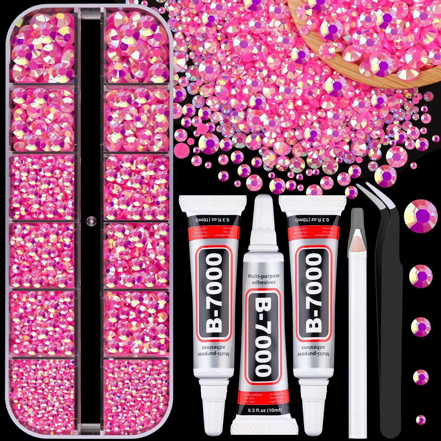 34000Pcs Resin Jelly Rhinestones for Bedazzling, Multicolor 3mm Flatback Gems for Diamond Art, Bedazzler Kit with 3Pcs 10ml B7000 Jewelry Glue for Bedazzle Thing Crafting Book Nail Art