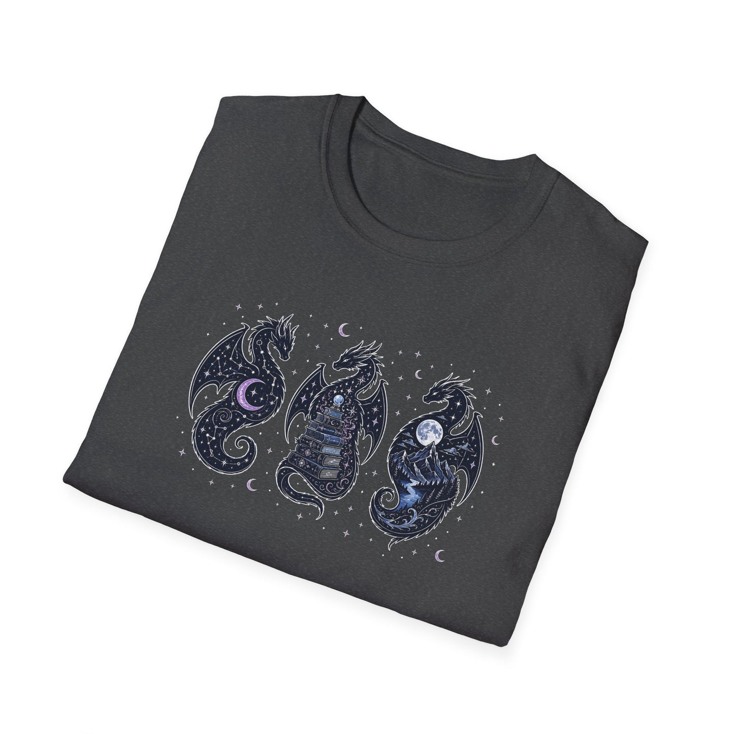 Three Dragons T-Shirt | Celestial Fantasy Dragon Tee | Romantasy Reader Shirt | Book Lover Gift | Bookish Apparel