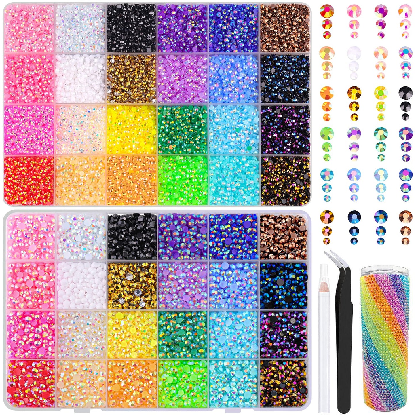 34000Pcs Resin Jelly Rhinestones for Bedazzling, Multicolor 3mm Flatback Gems for Diamond Art, Bedazzler Kit with 3Pcs 10ml B7000 Jewelry Glue for Bedazzle Thing Crafting Book Nail Art