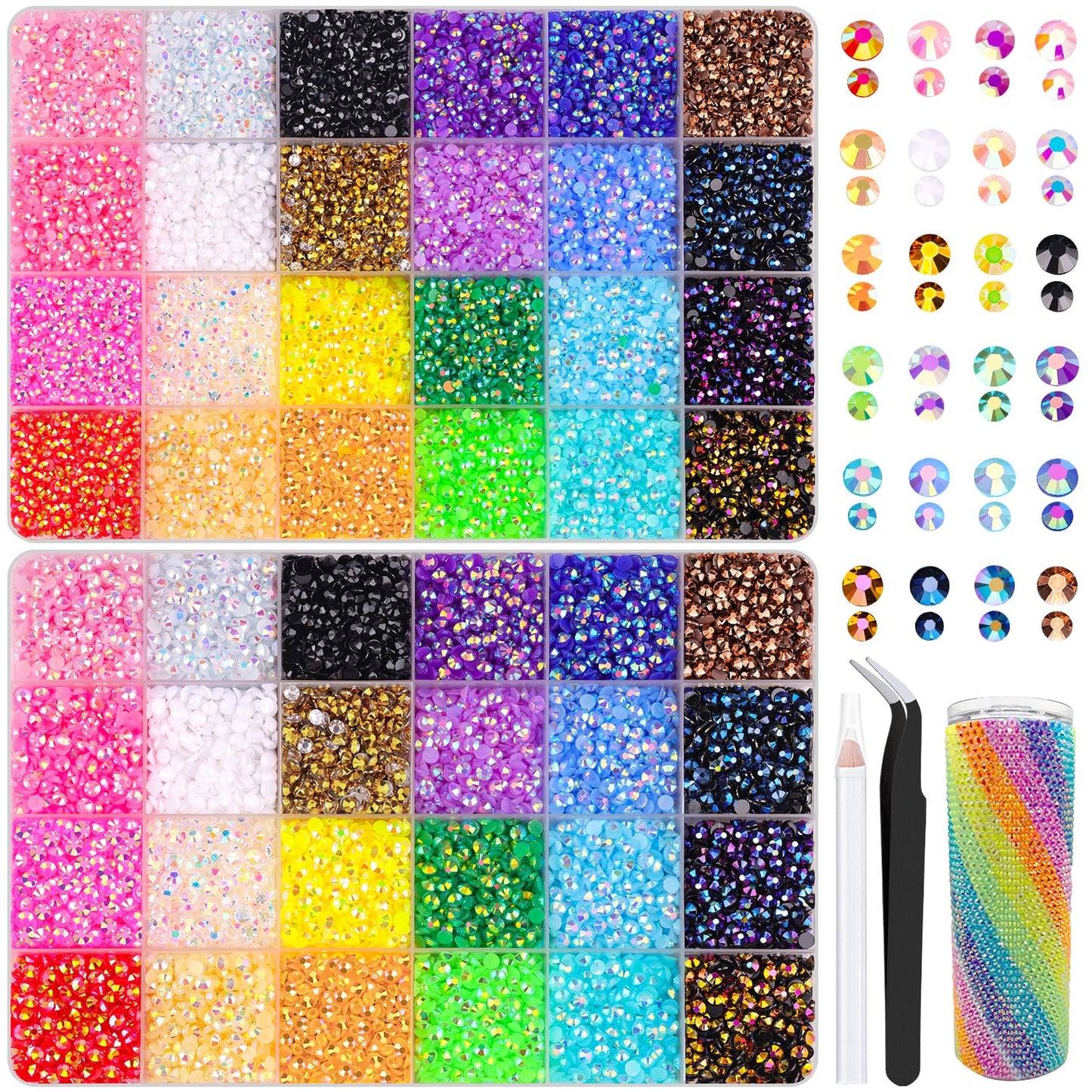 34000Pcs Resin Jelly Rhinestones for Bedazzling, Multicolor 3mm Flatback Gems for Diamond Art, Bedazzler Kit with 3Pcs 10ml B7000 Jewelry Glue for Bedazzle Thing Crafting Book Nail Art