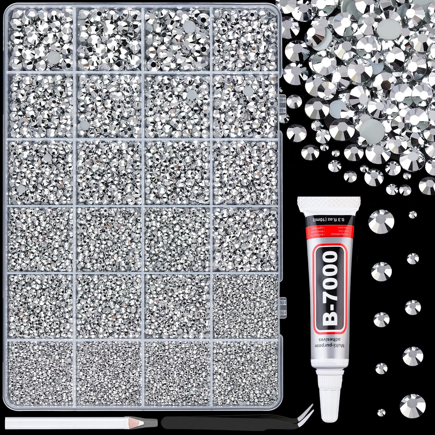 34000Pcs Resin Jelly Rhinestones for Bedazzling, Multicolor 3mm Flatback Gems for Diamond Art, Bedazzler Kit with 3Pcs 10ml B7000 Jewelry Glue for Bedazzle Thing Crafting Book Nail Art