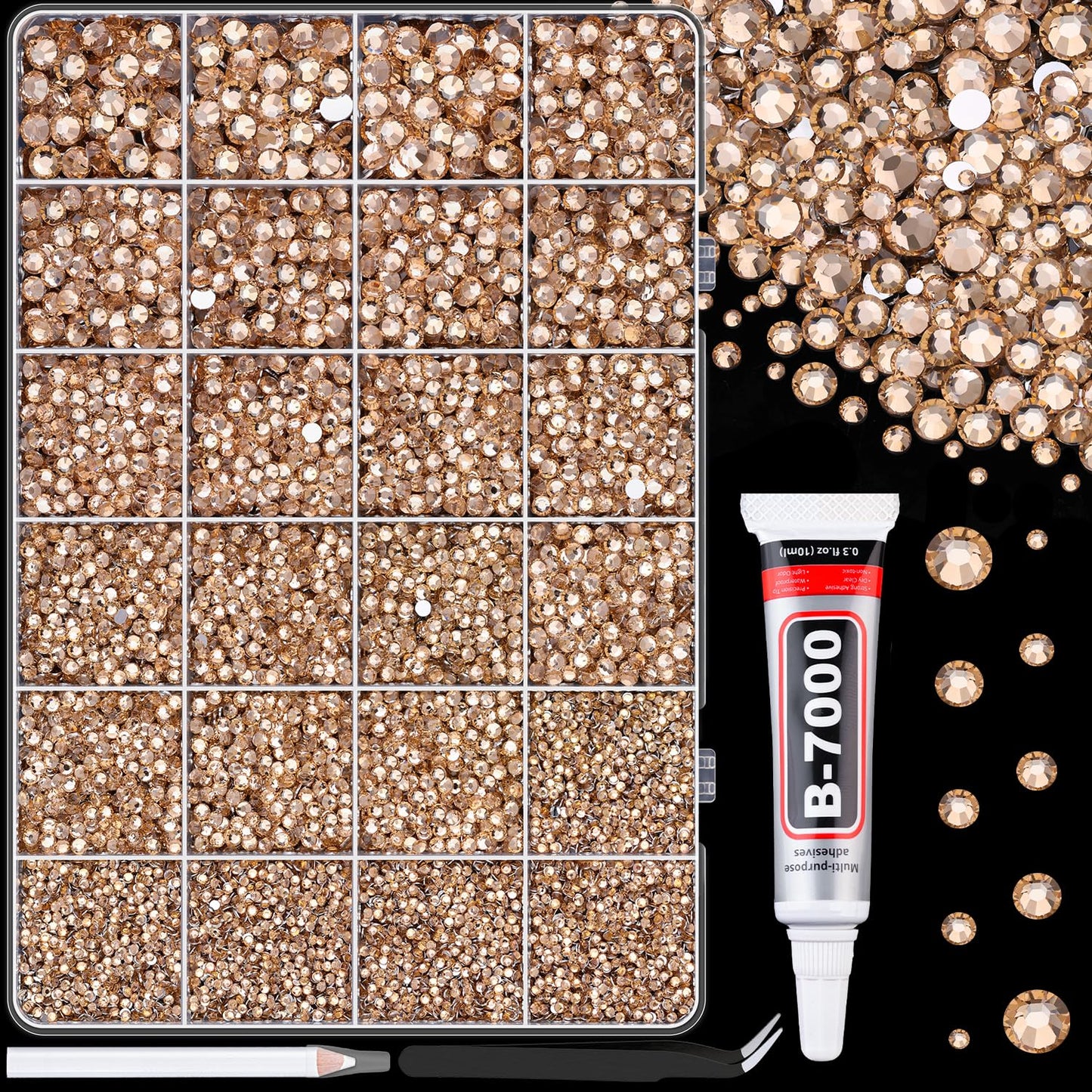 34000Pcs Resin Jelly Rhinestones for Bedazzling, Multicolor 3mm Flatback Gems for Diamond Art, Bedazzler Kit with 3Pcs 10ml B7000 Jewelry Glue for Bedazzle Thing Crafting Book Nail Art