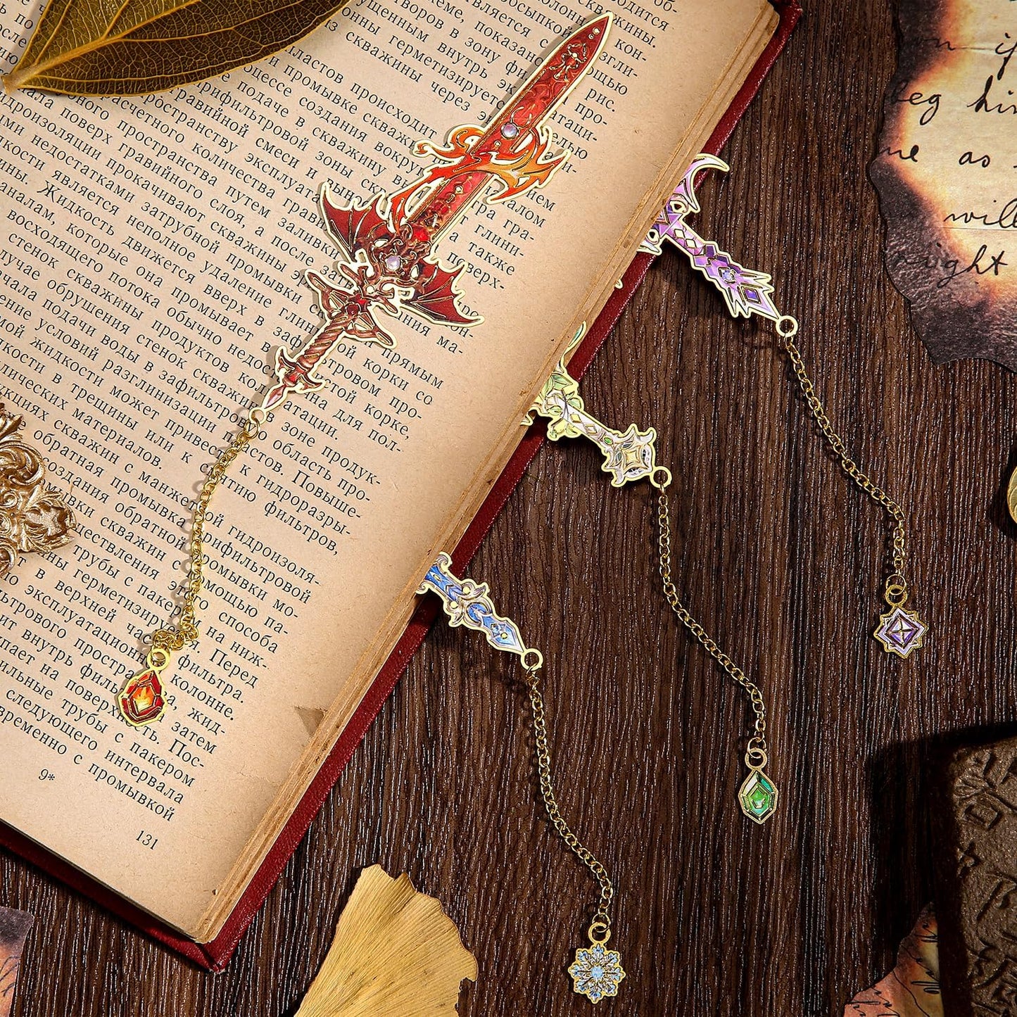 4pcs Fantasy Sword Bookmarks for Books, Journals, Planners - Cool Metal Book Markers for Reading Women & Men, Unique Book Marks Gifts for Book Lovers, Reading Accessories for Students & Adults & Kids