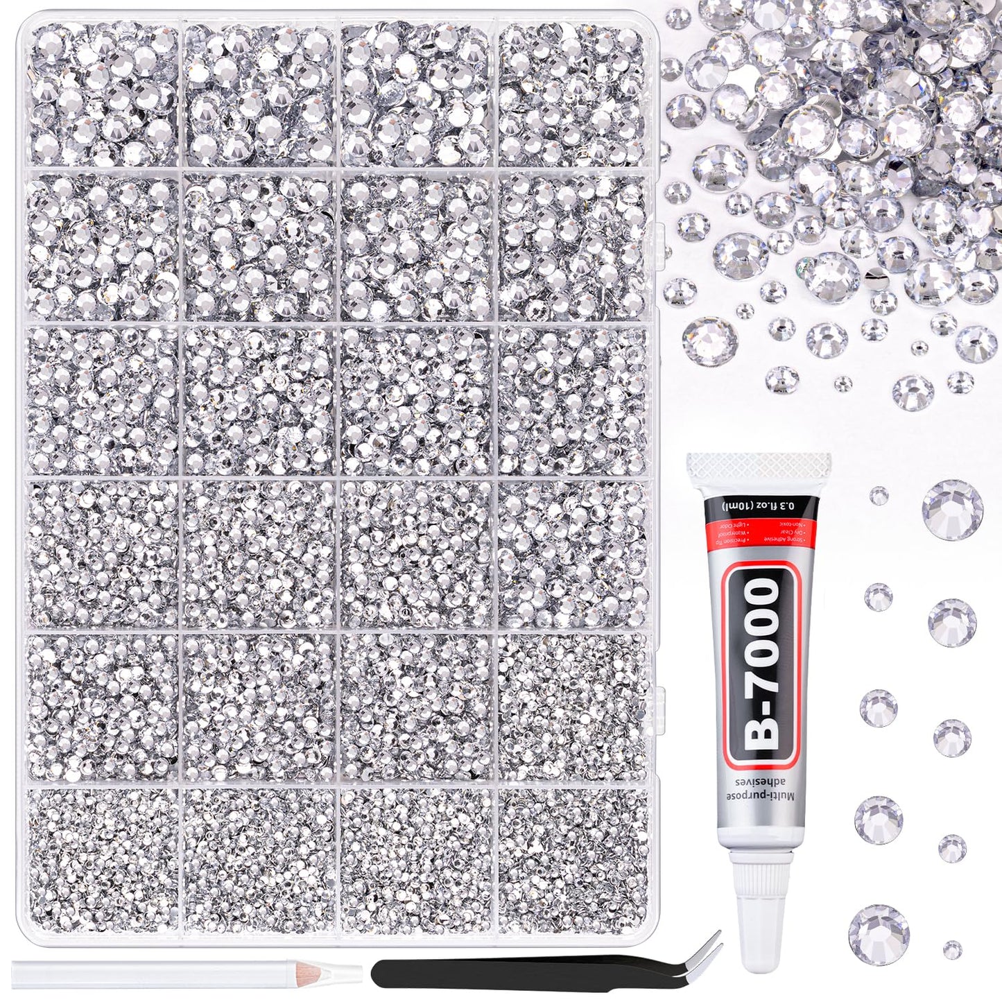 34000Pcs Resin Jelly Rhinestones for Bedazzling, Multicolor 3mm Flatback Gems for Diamond Art, Bedazzler Kit with 3Pcs 10ml B7000 Jewelry Glue for Bedazzle Thing Crafting Book Nail Art