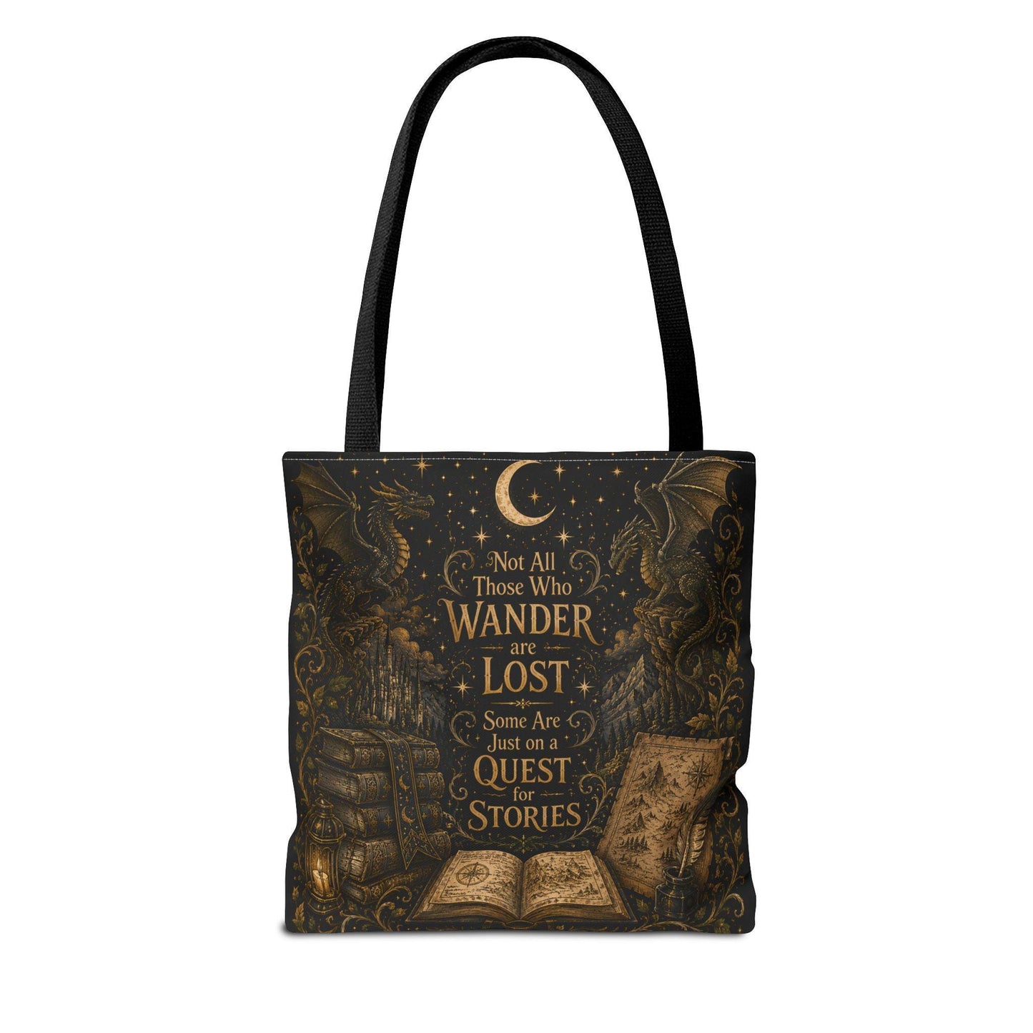 Not All Those Who Wander Are Lost book moon dragon tote bag | Tote