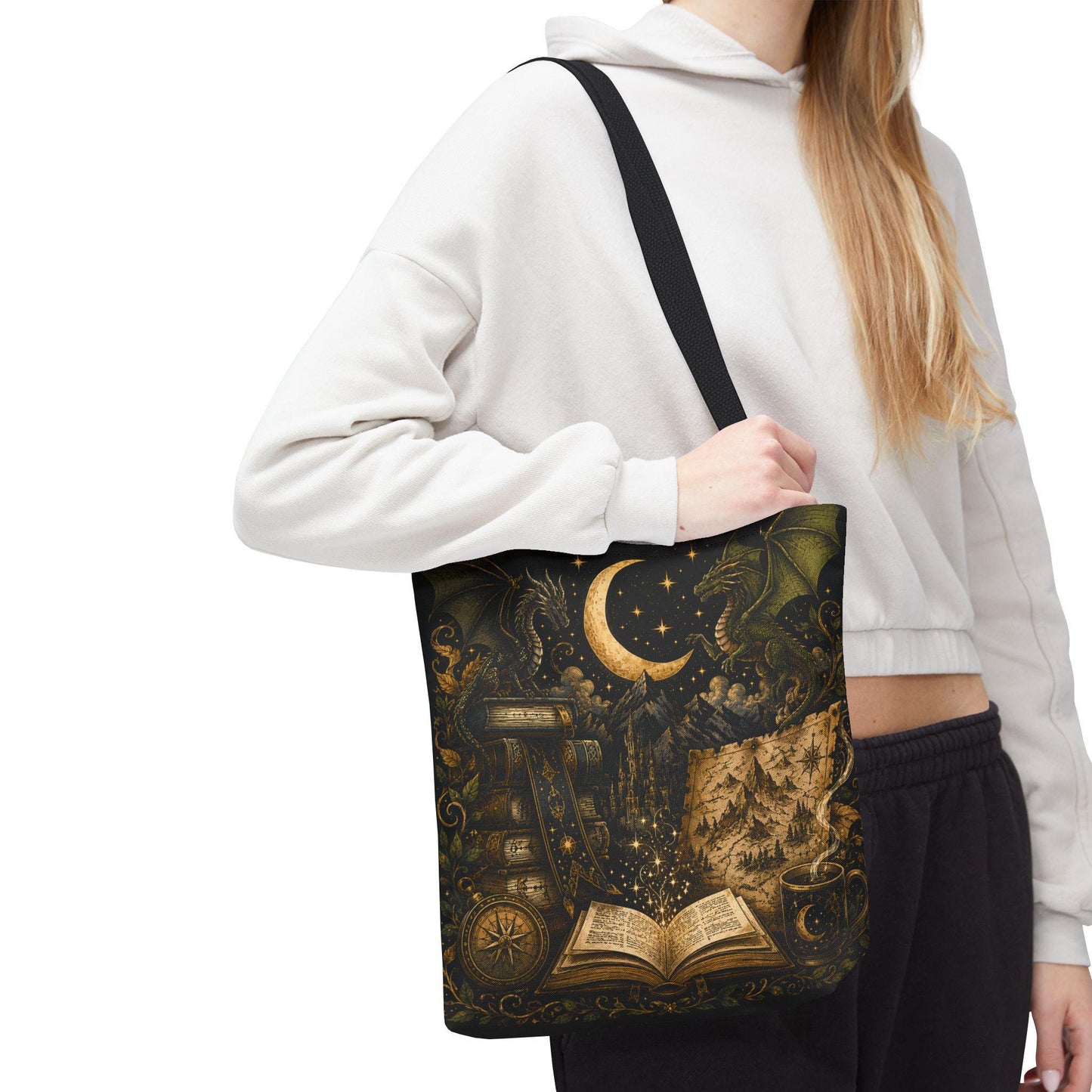 Not All Those Who Wander Are Lost book moon dragon tote bag | Tote