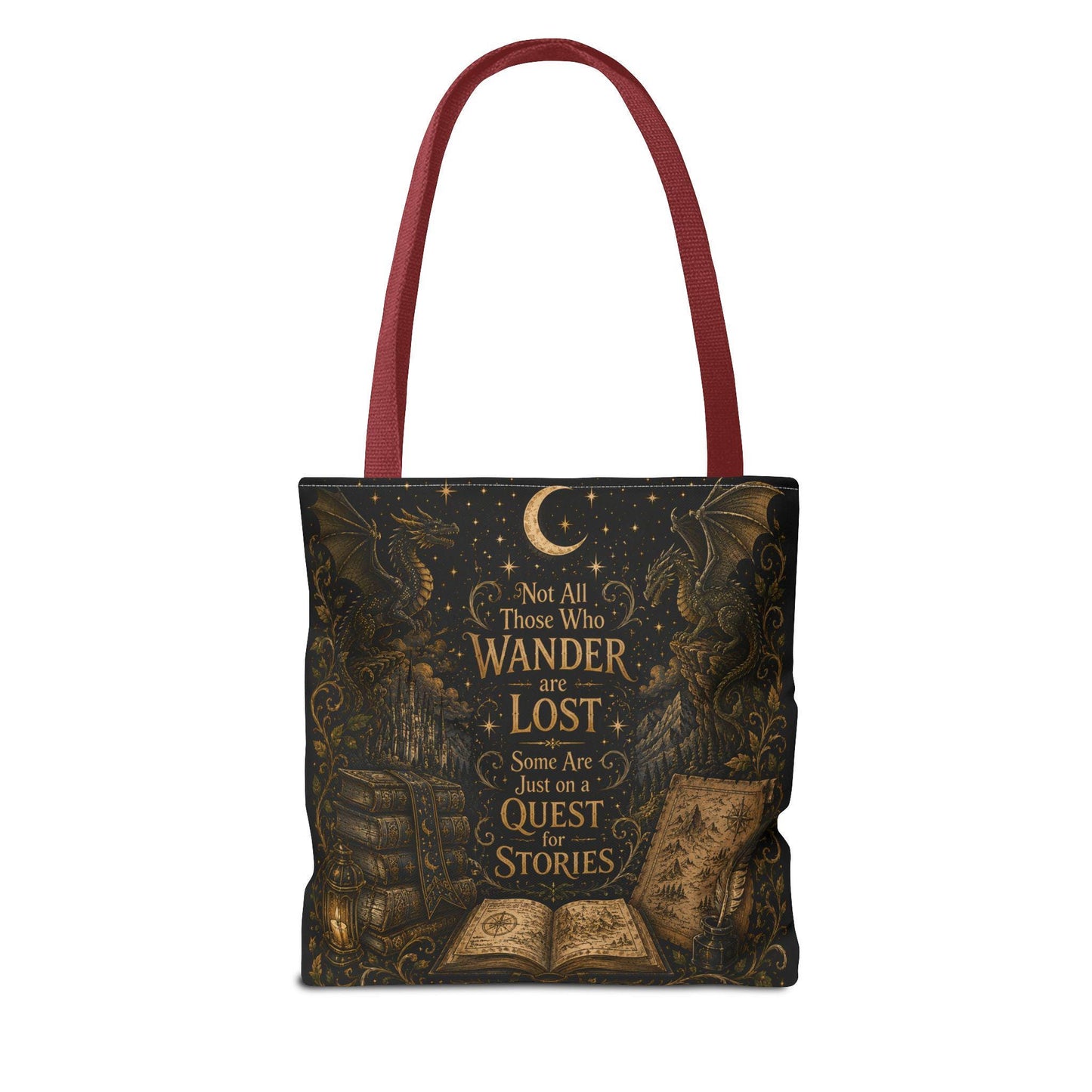 Not All Those Who Wander Are Lost book moon dragon tote bag | Tote