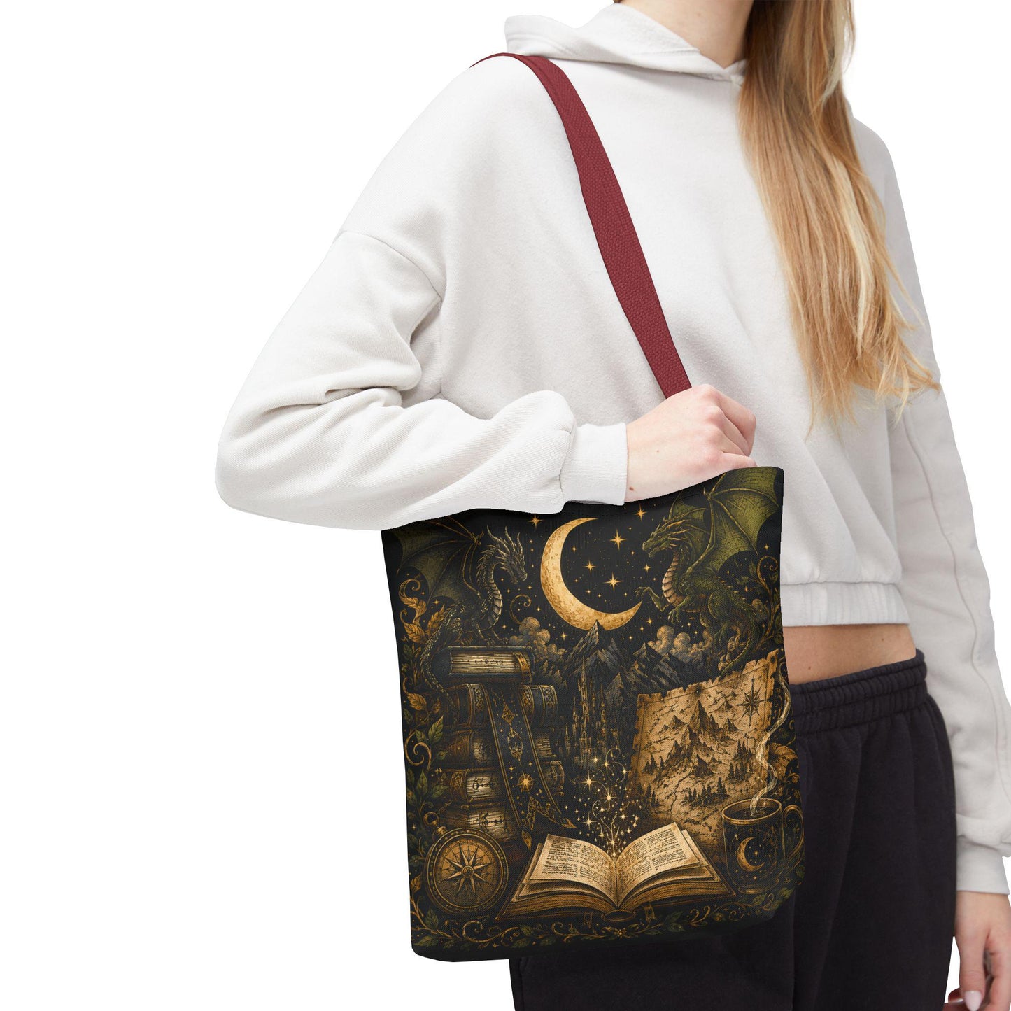 Not All Those Who Wander Are Lost book moon dragon tote bag | Tote