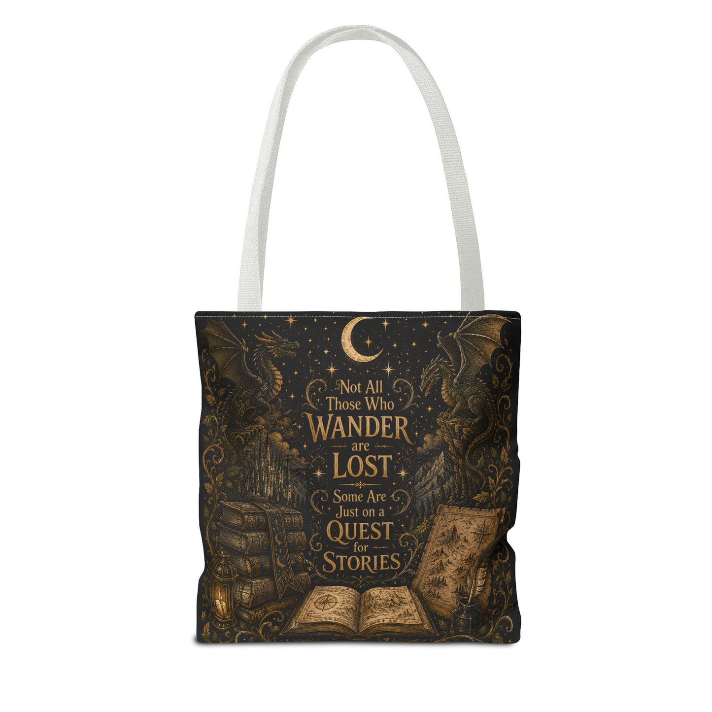 Not All Those Who Wander Are Lost book moon dragon tote bag | Tote