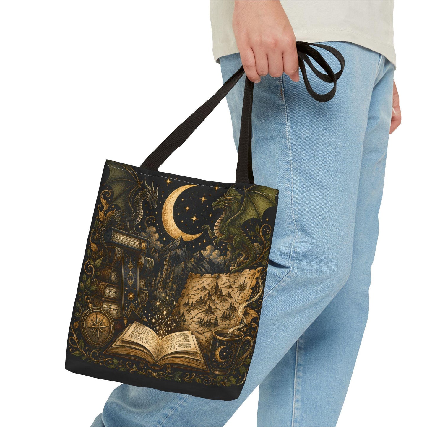 Not All Those Who Wander Are Lost book moon dragon tote bag | Tote