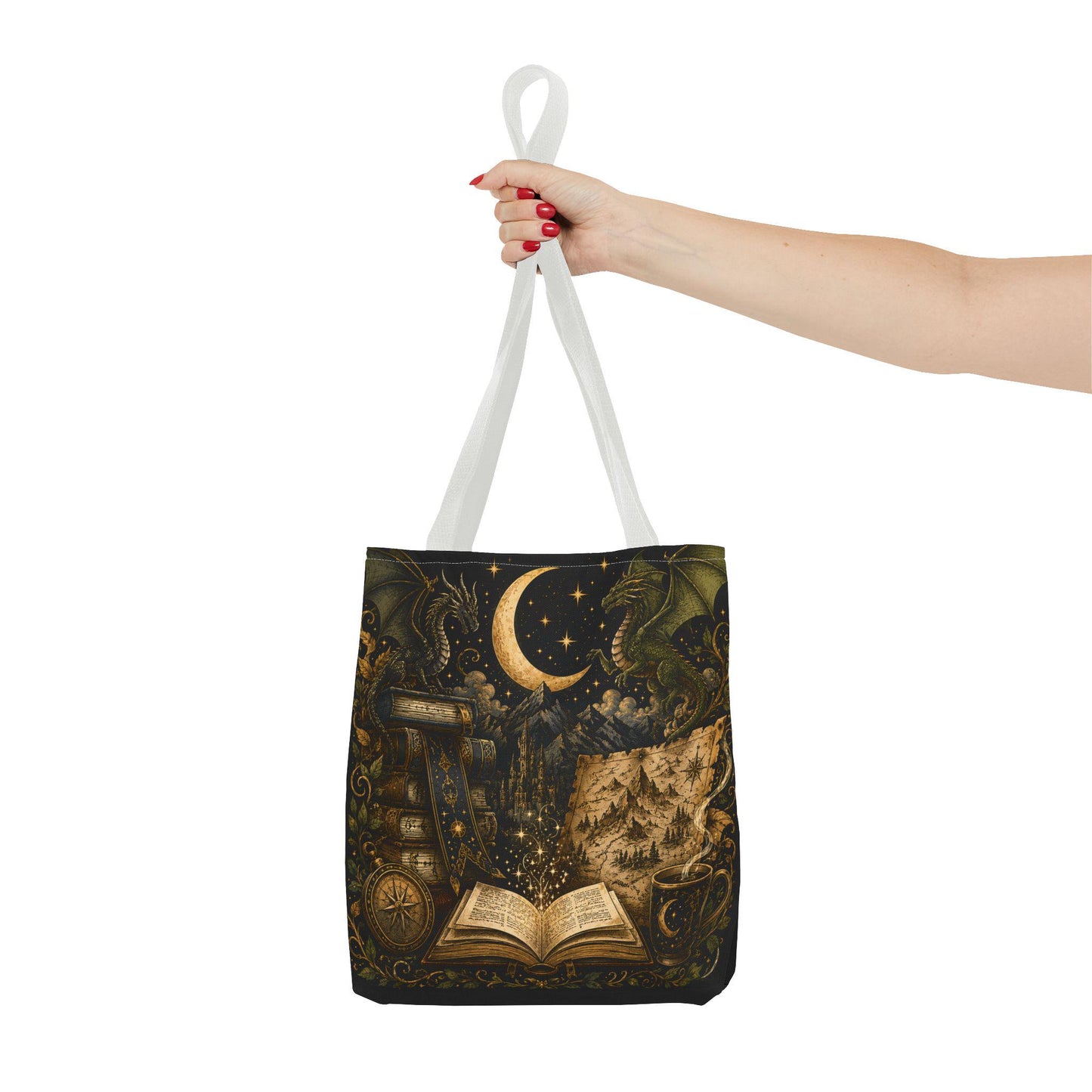 Not All Those Who Wander Are Lost book moon dragon tote bag | Tote